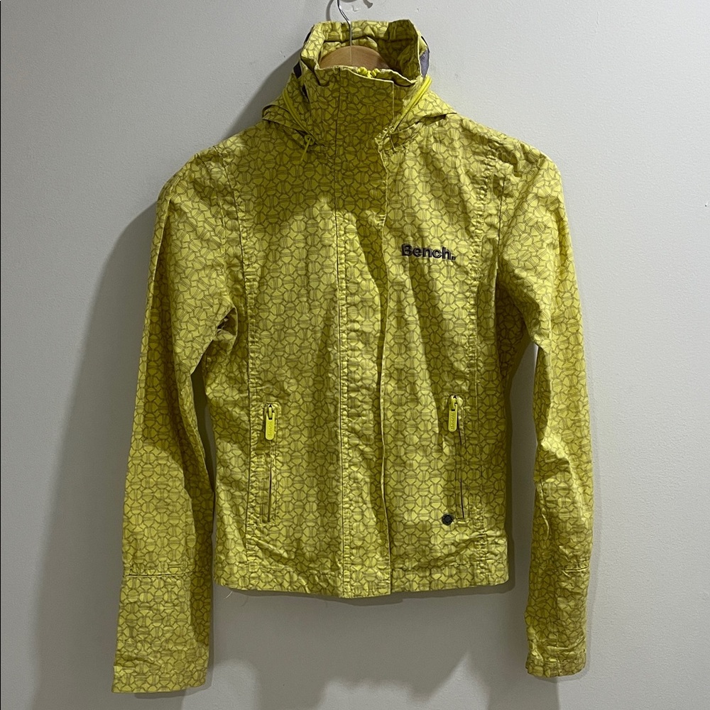 Bench Women’s Jacker XS Yellow Hooded Zippers Y2K Casual Coat Cotton Pattern